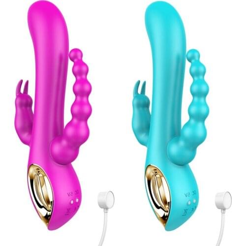 Rechargeable Triple Pleasure Rabbit Vibrator G spot Clitoris Stimulator Anal Plug Powerful Dildo Vibrator Sex Toys for Woman