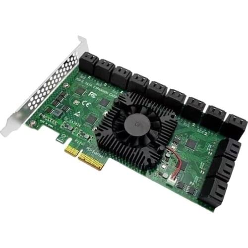 PCI-E 4X to SATA Expansion Card with 24-Port SATA3.0 6Gpbs Hard Drive Expansion Card for PC Mining with Cooling Fan