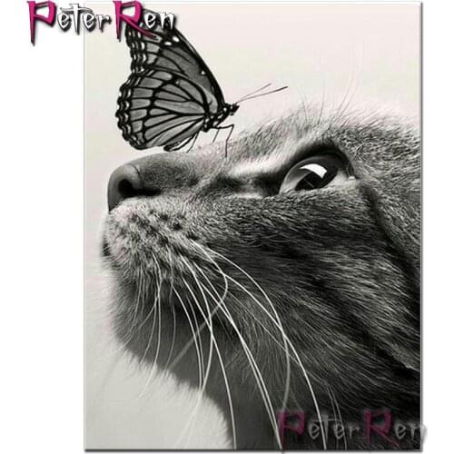 Full Square Diamond mosaic cat 5D DIY Diamond embroidery Cross stitch butterfly 3d Full Round Diamond painting animal Home Decor