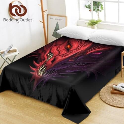 BeddingOutlet Red Dragon Bed Sheet Head of Angry Flat Sheet 3D Print Bedspreads 1-PC Demon Game drap de lit Queen Size Dropship