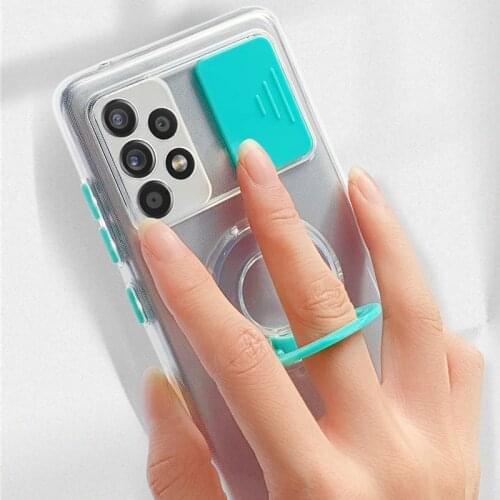 Transparent Movable Camera Protective Lid Phone Case for Samsung Galaxy A51 A71 A11 A21S A31 4G 5G Coque Carrying Ring Cover
