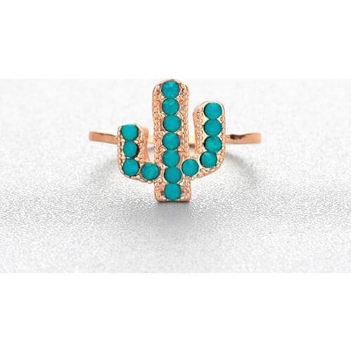 QIMING Cactus Ring Women Ethnic Bohemia Jewelry Fashion Indian Sandy Desert Cacti Tree CZ Stone Woman Rings Gift