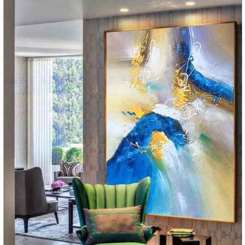Hand-painted abstract oil painting porch living room decoration painting modern minimalist Nordic 3D painting blue dream FHY008