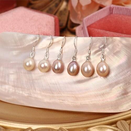 1pair Simple Fashion Water Drop Pearl Earrings for Women 7-8MM Purple Rice Dangle Natural Freshwater Pearl Earring Wedding Party