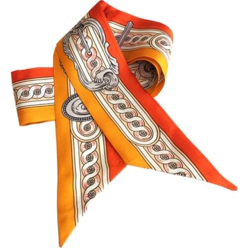 NEW Print Narrow Scarf Natural Silk Choker Lady Headband Bag Wraps Belt Hairband Ribbon Scarves Drop Shipping KZSBD12