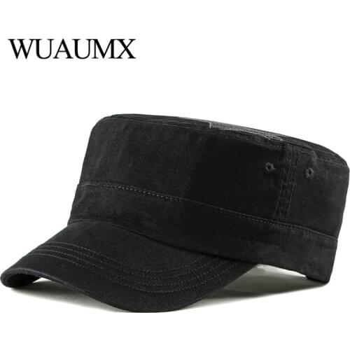 Wuaumx High Quality Military Hats Men Women Cotton Spring Summer Flat Top Hats Pentagram pattern Army Cap Sun Visor Wholesale