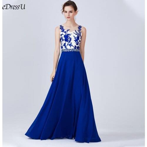 Blue Evening Dress Embroidery Long Celebrate Dress Elegant A-line Dress Sexy Wedding Party Dress Vestido de Fiesta WS-3771