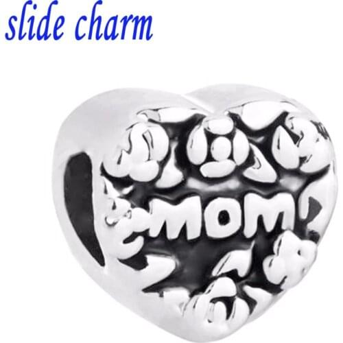 Slide charm Mothers Day gift for her mother Rose love amulet charm beads fit Pandora Bracelet