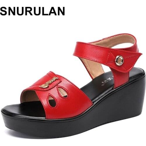 SNURULAN Plus Size 32-43 Sandals Women Shoes Summer High Heels Wedges Sandals Ladies Waterproof Beach Office mother Sandals