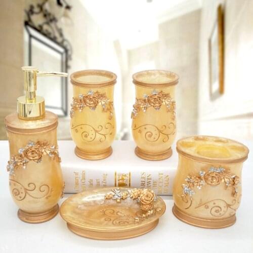 Modern Bathroom Accessories Five-piece Resin Soap Dispenser Toothbrush Holder Soap Dish Sink Decoration Household Lotion Bottle