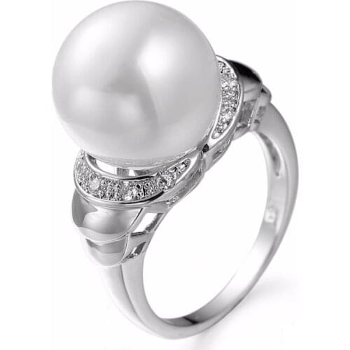 Unique design Silver Color white Pearls Rings AAA Cubic Zircon 2018 Trendy Jewelry Vintage anillos Wedding Rings Gifts