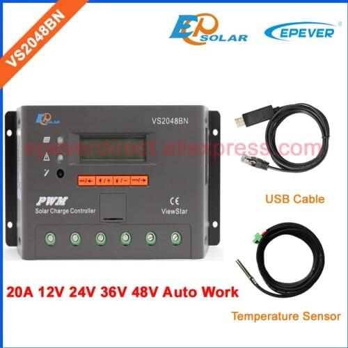Connect PC software USB ccommunication cable Solar battery 20A charger controller VS2048BN temp sensor PWM EPEVER EPSolar