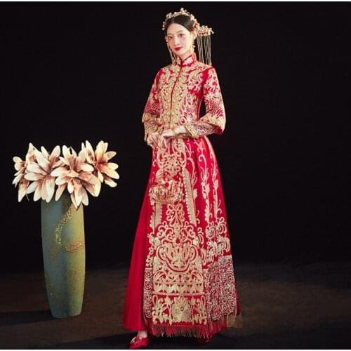 Vintage Cheongsam Men Women Embroidery Modern Chinese Wedding Dress Long Traditional Clothes China Qipao китайская одежда