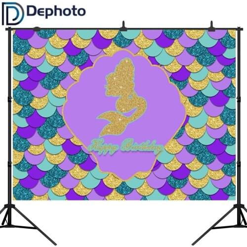 Dephoto Background for Photo Studio Mermaid Theme Birthday Party Cartoon Colorful Scale for Children Backdrop Photocall Prop