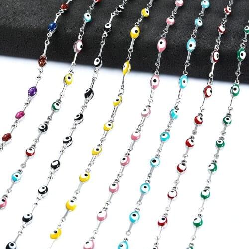 Width 4mm Fashion Stainless steel Gold Necklace Evil Eye Lucky Eye Bead Charms Women Chain Jewelry Fashion Available Bracelet