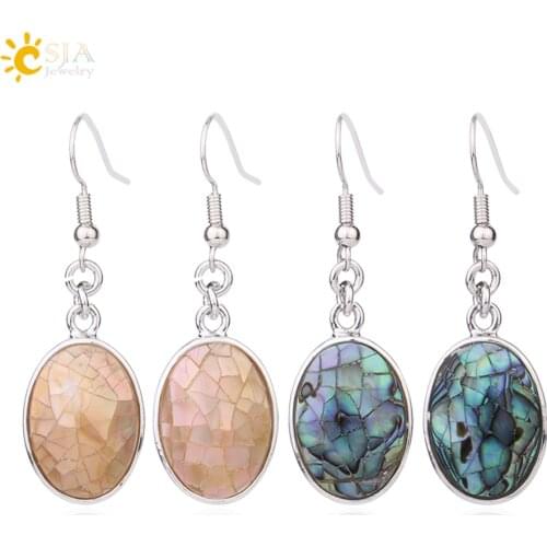 CSJA Natural Seashell Earrings Pink White Abalone Shell Egg Shape Dangle Drop Earring for Women Casual Beach Summer Jewelry F981