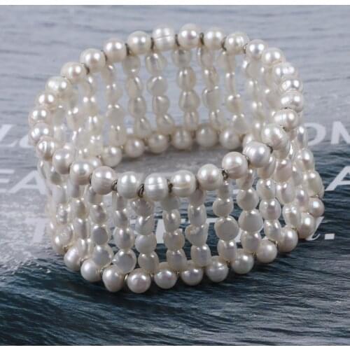 Womans Gold Plated Copper Bracelet Bangles With baroque Pearl New Fashion Jewelry statement bangle