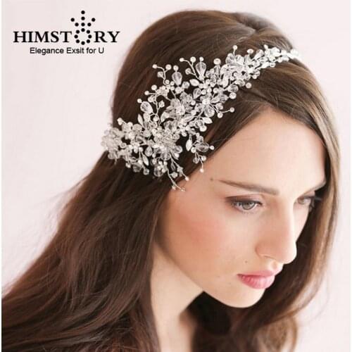 HIMSTORY Handmade Stunning Clear Crystal Wedding Vine Bridal Hair Accessories Girls Headband Women Hair Jewelry Hairwear