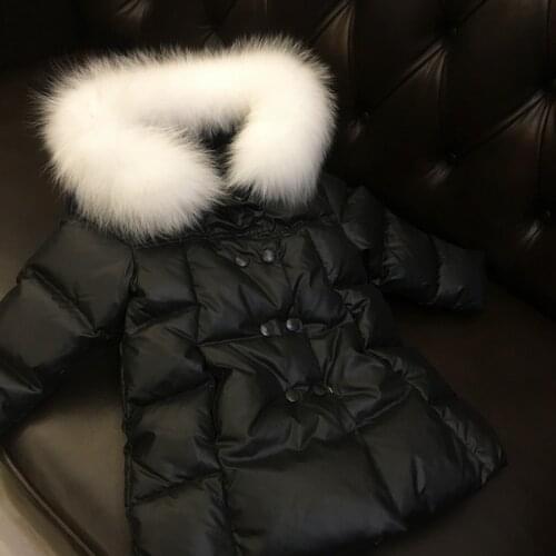 Girls' winter thick down jacket childrens long double breasted fashion ski suit natural fox Real Fur Collar - 30 degrees