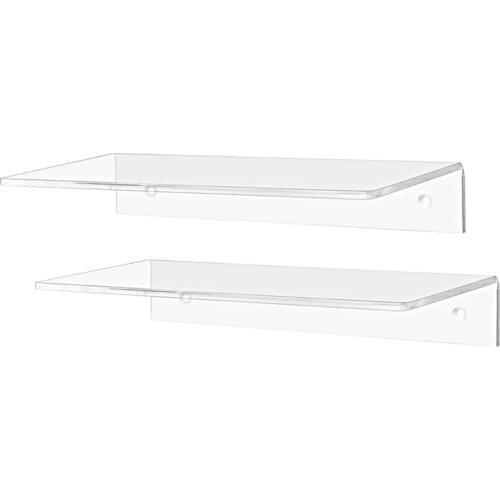 2Pcs 12 Inch Acrylic Floating Shelf Wall Mount Display Organizer Ledge Book Rack