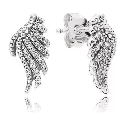 2021 New Free Shipping Authentic 925 Sterling Silver Sparkling Angel Wing Stud Earrings For Women DIY Jewelry S925 Earring
