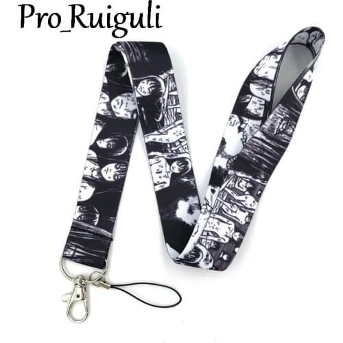 30pcsHorror Anime Tomie Lanyard Keys Phone Holder Funny Neck Strap With Keyring ID Card DIY Animal webbings ribbons Hang Rope