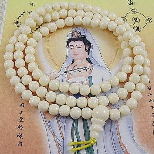 6mm Tibetan Buddhism 108 white Resin prayer Beads Mala Necklace