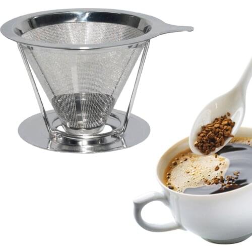Behogar Reusable Double-layer Stainless Steel Pour Over Coffee Filter Funnel with Bracket for Home Office Apartment Size L