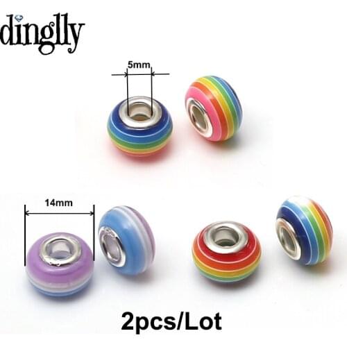 DINGLLY 2Pcs/Lot Seven Colors Stripe Charm Glass Bead Fit Original Making Brands Beaded Bracelet Bangle For Women Jewelry Gift