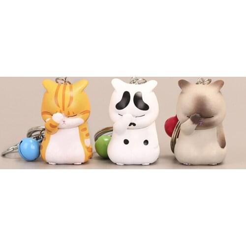 New Cartoon Cute Cat Cover Face Little Bell Pendant Key Chains For Women Girls Bag Car Key Chain Orange Cat Letter Gift Stundent