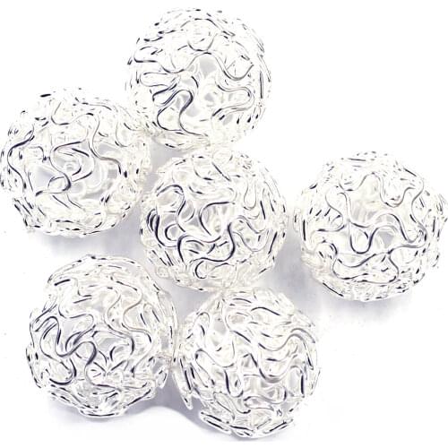 10Pcs Twist Ball Alloy Wire Beads Silver Plated Round Hollow Jewelry Making Findings 18mm