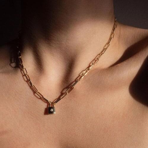 Gold silver color summer new style Lock pendant Necklace for Women With AAA CZ Star Charm Choker Punk Jewelry For Women Gift