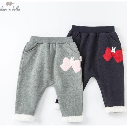 DBM19850 dave bella winter baby girls fashion cartoon pockets pants children full length kids girl pants infant toddler trousers