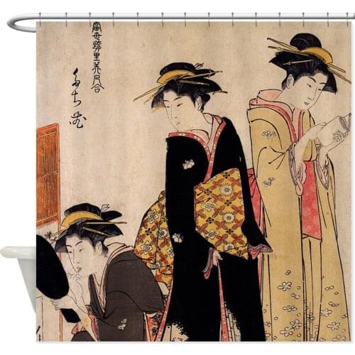 Geishas Decorative Fabric Shower Curtain Unique Bathroom Dorm Polyester Waterproof Decor