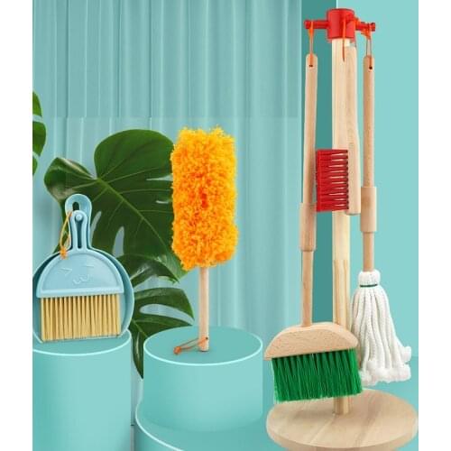 Wooden Housework Clearning Tool Toys Pretend Play Cleaning Broom Mop Brush Set Educational Toys For Children Gift