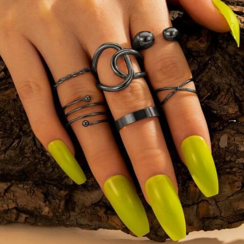 Docona 6pcs/set New Trendy Adjustable Joint Rings for Women Men Simple Irregular Geometry Hollow Metal Ring Sets Jewelry 17000