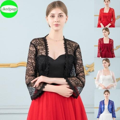 Elegant Lace Bolero Women Wedding Accessories Mariage Bride Jacket 3/4 Flared Sleeves Chaquetas Para Mujer Shawl Novia Red Cape