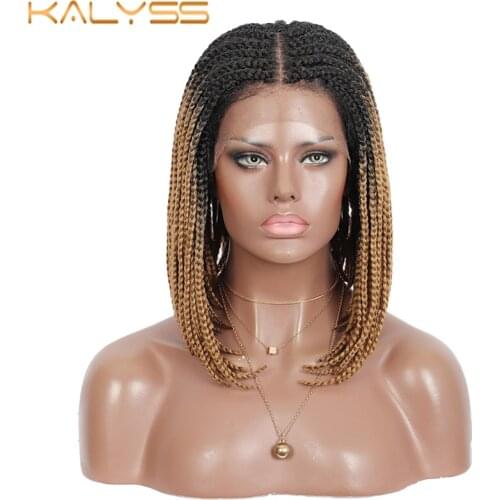 Kalyss 11 Inches Knotless Lace Front Braided Wigs Brown BoB 4x4 Lace Synthetic Box Braids Wig with Baby Hair for Black Women