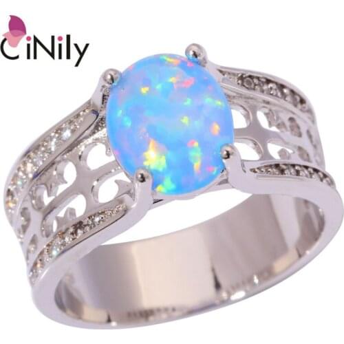 CiNily Created Blue Fire Opal Cubic Zirconia Silver Plated Wholesale Hot Sell for Women Jewelry Gift Ring Size 6 7 8 9 OJ9095