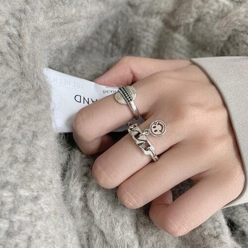 Orgin Summer High Street Smile Letter Open Adjustable Ring for Femme Fashion Hollow Out Ring Party Everyday Jewelry Accessories
