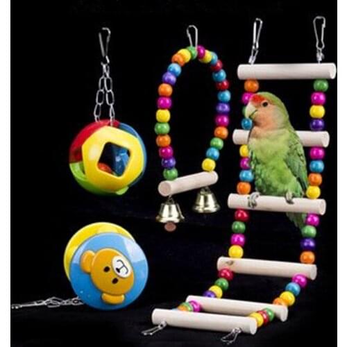 Combination Parrot Toy Bird Articles Parrot Bite Toy Bird Toys Parrot Funny Swing Ball Bell Standing Training Toys