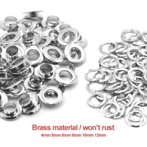 Pure Brass Material Silver 4mm 5mm 6mm 8mm 10mm 12mm Flat Face Grommet Eyelet With Washer Leather Craft Bags Shoes Belt Cap