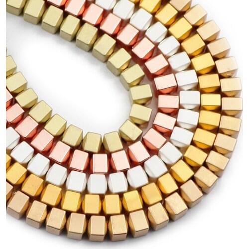 JHNBY Matte Gold Silvers Black Square Bicone Hematite Natural Stone 6X6mm Spacer loose Beads For Jewelry Making Diy Accessories