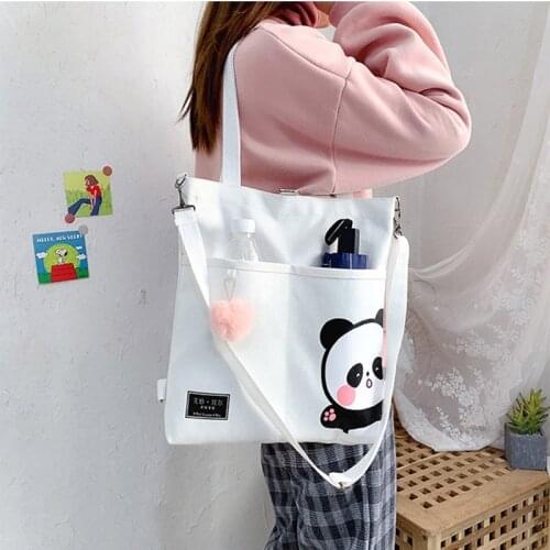 Lovely Panda Print womens shoulder bag New Canvas Messenger bags Harajuku large capacity student tote book bag Crossbody Bags