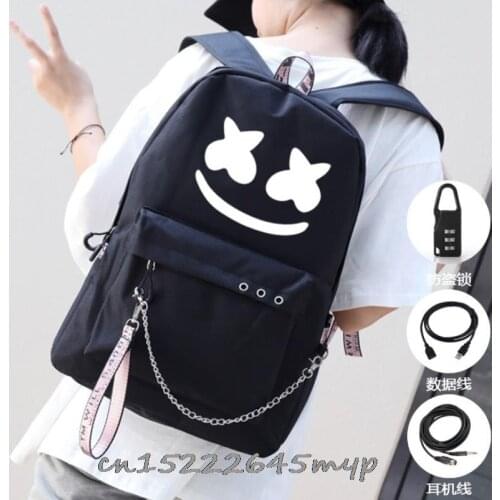 School backpack Multifunction USB Charging DJ Marshmello Travel Canvas Student Backpack For Teenagers Boys Girls School Bag