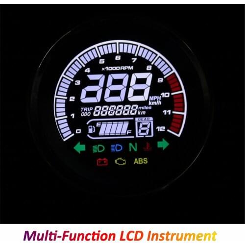 Motorcycle Multi-functional Gauges Instruments LCD Digital Speed Meter Speedometer Odometer Tachometer LED Gear Level Indicator