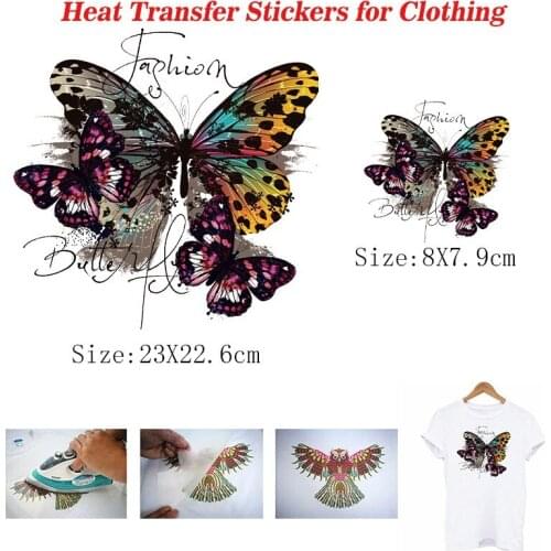 Washable Butterfly Pattern Heat Transfer Patch Fashion Iron On Patches For Clothes Vinyl Stickers For T-Shirt Jeans Jackets