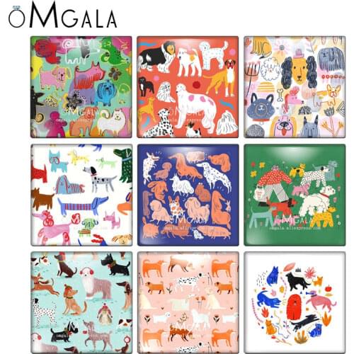 Cartoon Lovely Crowded Dogs Illustration 10pcs Mixed 12mm/20mm/25mm/30mm photo glass cabochon demo flat back Making findings