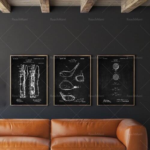 Golf Patent Set of 4, Golf Club Poster, Golf Ball Decor, Golf Tee, Caddy Bag Art