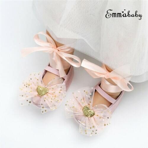 Infant Newborn Baby Girl Princess Non-Slip Lace Shoes Baby Bowknot Shoes 0-18M